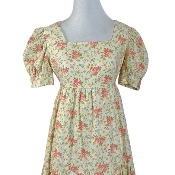 Vintage 60s 70s Ethereal Dainty Prairie Cottage Maxi Dress Ivory Floral XS Small - Picture 6 of 7